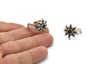 Silver Ring Setting, 2 Antique Silver Plated Brass Flower Ring With 1 Stone Settings - Pad Size 4mm N2007 H1460