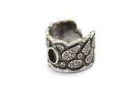 Silver Royal Ring, Antique Silver Plated Brass Royal Ring With 1 Stone Settings - Pad Size 6x4mm N2010 H1455