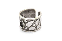 Silver Royal Ring, Antique Silver Plated Brass Royal Ring With 1 Stone Settings - Pad Size 6x4mm N2014 H1452