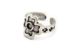 Silver Clover Ring, Antique Silver Plated Brass Clover Shaped Ring With 1 Stone Settings - Pad Size 4mm N2015 H1443