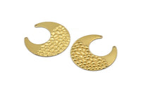 Brass Moon Charm, 10 Textured Raw Brass Horn Charms With 2 Holes, Findings, Connectors (30x13.5x0.60mm) D955