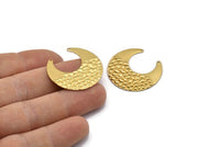 Brass Moon Charm, 10 Textured Raw Brass Horn Charms With 2 Holes, Findings, Connectors (30x13.5x0.60mm) D955