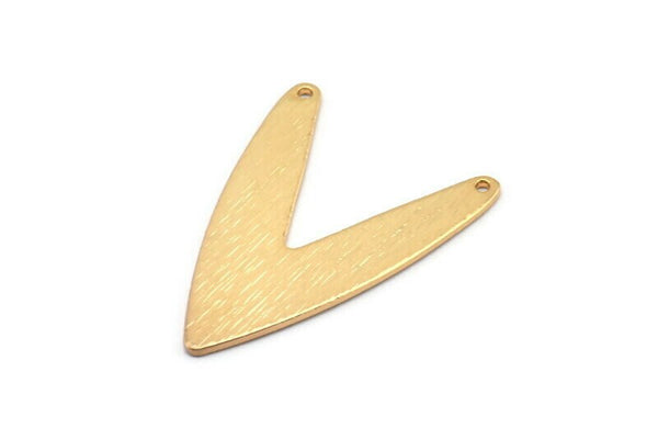 Gold Letter Charm, 2 Textured Gold Plated Brass V Shape Connectors With 2 Holes, Findings (31x22.5x0.80mm) D995 Q0869