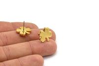 Brass Flower Earring, 6 Raw Brass Flower Stud Earrings (15x2mm) D1183 A1231