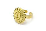 Brass Ring Setting, 2 Raw Brass Flower Ring With 1 Stone Settings - Pad Size 6x4mm N1989