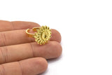 Brass Ring Setting, 2 Raw Brass Flower Ring With 1 Stone Settings - Pad Size 6x4mm N1989