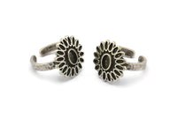 Silver Ring Setting, Antique Silver Plated Brass Flower Ring With 1 Stone Settings - Pad Size 6x4mm N1989 H1465