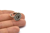 Silver Ring Setting, Antique Silver Plated Brass Flower Ring With 1 Stone Settings - Pad Size 6x4mm N1989 H1465