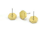 Brass Hexagon Earring, 6 Raw Brass Hexagon Stud Earrings (10x3mm) D0372 A2035