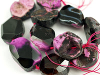 Pink And Black Dyed Agate 36 Mm Faceted Gemstone Beads Full Strand G64