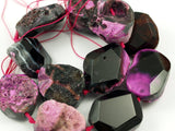 Pink And Black Dyed Agate 36 Mm Faceted Gemstone Beads Full Strand G64 T007