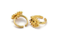 Gold Eye Ring, Gold Plated Brass Eye Ring With 1 Stone Settings - Pad Size 5mm N1786