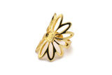 Gold Ring Setting, Gold Plated Brass Flower Ring With 1 Stone Settings - Pad Size 6mm N1793