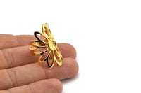 Gold Ring Setting, Gold Plated Brass Flower Ring With 1 Stone Settings - Pad Size 6mm N1793