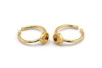 Gold Ring Settings, 2 Gold Plated Brass Round Ring With 1 Stone Setting - Pad Size 6mm N1763