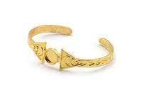 Gold Triangle Cuff, Gold Plated Brass Moon Phases Shaped Bracelet Stone Setting With 1 Pad - Pad Size 10mm N1772