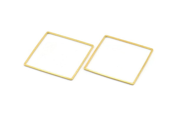 Gold Square Charm, 4 Gold Tone Brass Square Connectors, Charms, Findings (40x1mm) D1511