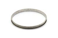 Silver Channel Bracelet - Antique Silver Plated Brass Channel Bangle Settings -Glue On- (6x66.5mm) V031