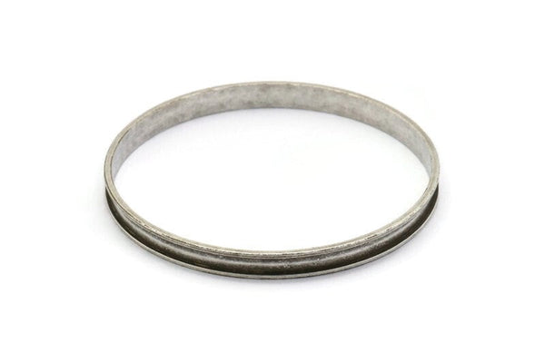 Silver Channel Bracelet - Antique Silver Plated Brass Channel Bangle Settings -Glue On- (6x66.5mm) V031