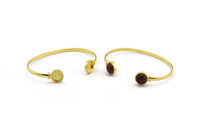 Brass Round Cuff, 1 Raw Brass  Round Cuff Stone Setting With 2 Pads -  Pad Size 10mm V109