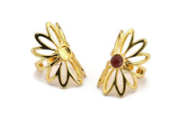 Gold Ring Setting, Gold Plated Brass Flower Ring With 1 Stone Settings - Pad Size 6mm N1793