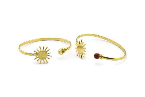 Brass Sun Cuff,  Raw Brass Sun Cuff Stone Setting With 1 Pad -  Pad Size 6mm N1035