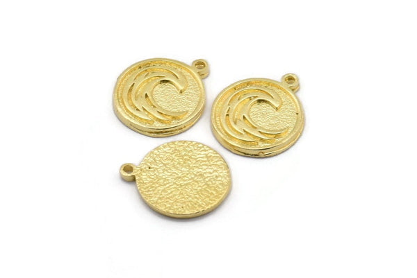 Brass Element Charm, 4 Raw Brass Water Element Symbol Charms With 1 Loop  17x14x1.5mm N2023 