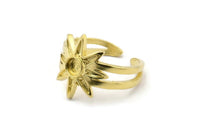 Brass Ring Setting, 2 Raw Brass Flower Ring With 1 Stone Settings - Pad Size 4mm N2007