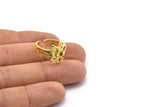 Brass Ring Setting, 2 Raw Brass Flower Ring With 1 Stone Settings - Pad Size 4mm N2019