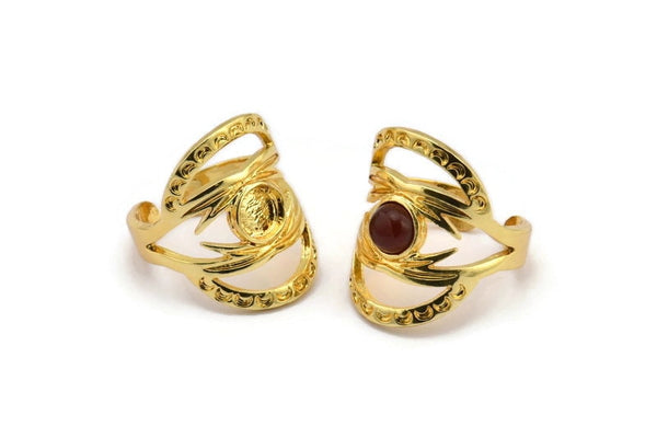 Gold Ring Setting, Gold Plated Brass Duke Ring With 1 Stone Settings - Pad Size 6mm N1794