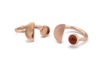 Rose Gold Ring Settings, Rose Gold Plated Brass Moon And Planet Ring With 1 Stone Setting - Pad Size 6mm R053 Q0604