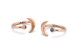 Rose Gold Ring Settings, 2 Rose Gold Plated Brass Moon And Planet Ring With 1 Stone Setting - Pad Size 3mm N1020 Q0954