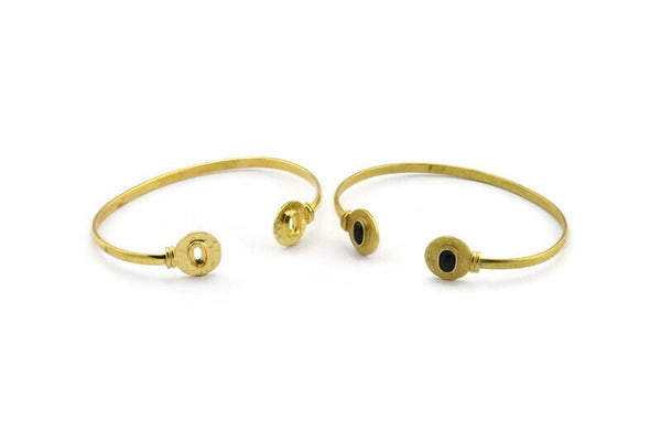 Brass Round Cuff, 1 Raw Brass  Round Cuff Stone Setting With 2 Pads -  Pad Size 6x4mm V108