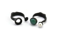 Adjustable Ring Settings, 1 Oxidized Brass Black Adjustable Rings with 2 Stone Settings N0232 S260