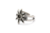 Silver Ring Setting, 2 Antique Silver Plated Brass Flower Ring With 1 Stone Settings - Pad Size 4mm N2007 H1460