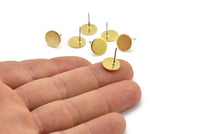 Brass Round Earring, 10 Raw Brass Round Stud Earrings Findings (10x1mm) D861 A1232