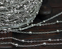 Silver Brass Chain, 20 Meter - 3.3 Feet  (2x1.5mm) Silver Tone Brass Soldered Chain With Ball C54  ( Z022 )