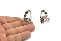 Silver Ring Setting, Antique Silver Plated Brass Moon Phases And Star Shaped Rings With 1 Stone Setting - Pad Size 4mm N1808