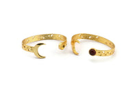 Gold Moon Cuff,  Gold Plated Brass Crescent Moon Cuff Stone Setting With 1 Pad -  Pad Size 8mm N1653