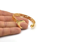 Gold Moon Cuff,  Gold Plated Brass Crescent Moon Cuff Stone Setting With 1 Pad -  Pad Size 8mm N1653