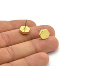 Brass Hexagon Earring, 6 Raw Brass Hexagon Stud Earrings (10x3mm) D0372 A2035