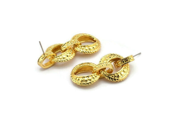 Gold Chain Earring, 2 Gold Plated Brass Round Shaped Soldered Chain Stud Earrings N1826