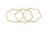 Gold Hexagon Charm, 12 Gold Tone Brass Hexagon Ring Charms, Connectors (40x1mm) D1605