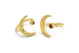 Gold Ring Settings, 2 Hammered Gold Plated Brass Moon And Planet Ring With 1 Stone Setting - Pad Size 4mm N1151