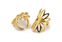 Gold Ring Setting, Gold Plated Brass Flower Ring With 1 Stone Settings - Pad Size 6mm N1793