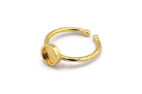 Gold Ring Settings, 2 Gold Plated Brass Round Ring With 1 Stone Setting - Pad Size 6mm N1763