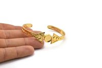 Gold Triangle Cuff, Gold Plated Brass Moon Phases Shaped Bracelet Stone Setting With 1 Pad - Pad Size 10mm N1772