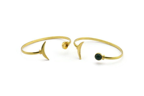 Brass Moon Cuff,  Raw Brass Moon And Planet Cuff Stone Setting With 1 Pad -  Pad Size 8mm N0978