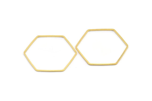 Gold Hexagon Charm, 12 Gold Tone Brass Hexagon Ring Charms, Connectors (35x1mm) D1496