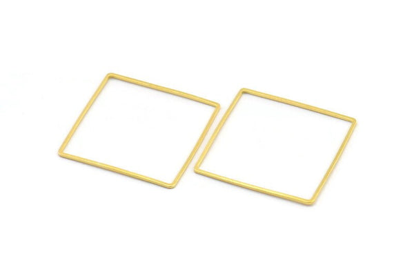 Gold Square Charm, 4 Gold Tone Brass Square Connectors, Charms, Findings (35x1mm) D1513